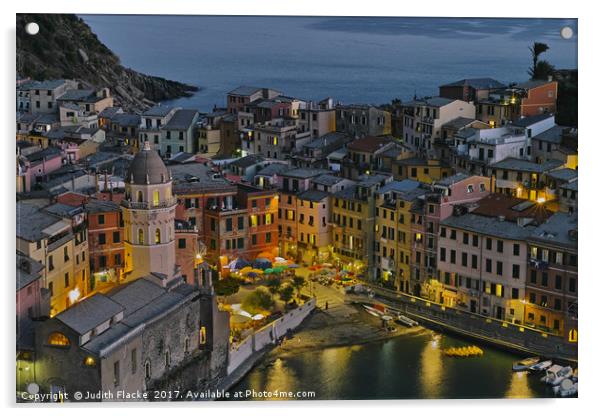 Vernazza, Cinque Terre, by night Acrylic by Judith Flacke