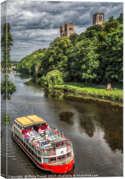 River Boat on the River Wear with Durham Cathedral Canvas Print by Philip Pound