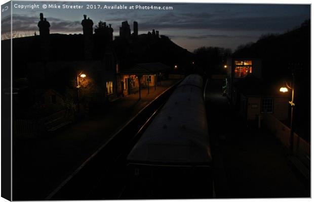 Evening time at Corfe Castle station Canvas Print by Mike Streeter