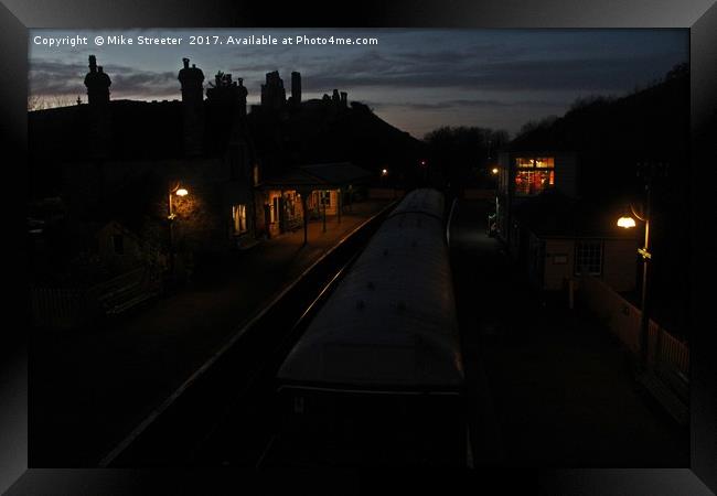 Evening time at Corfe Castle station Framed Print by Mike Streeter