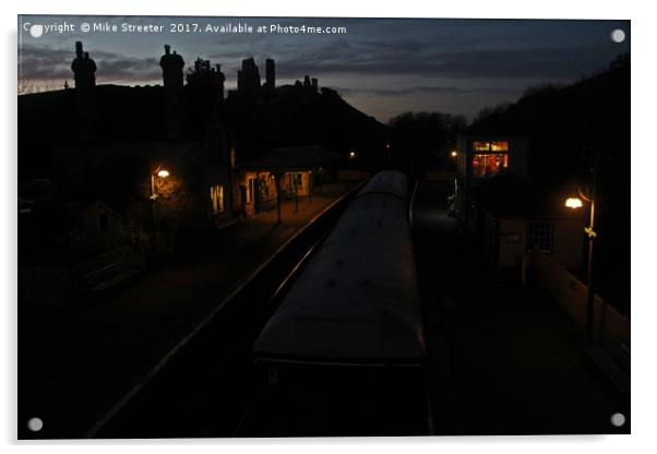 Evening time at Corfe Castle station Acrylic by Mike Streeter