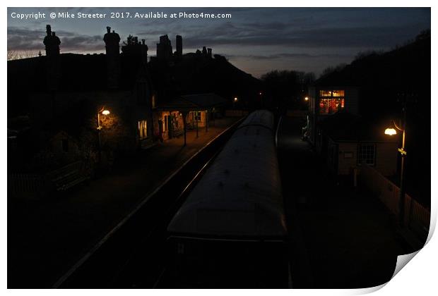 Evening time at Corfe Castle station Print by Mike Streeter
