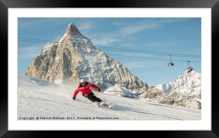 Skiing by the Matterhorn Mountain in Zermatt Framed Mounted Print by Fabrizio Malisan