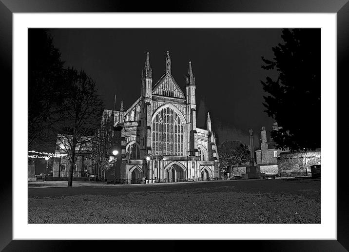 Winchester Cathedral at night Framed Mounted Print by Darren Willmin