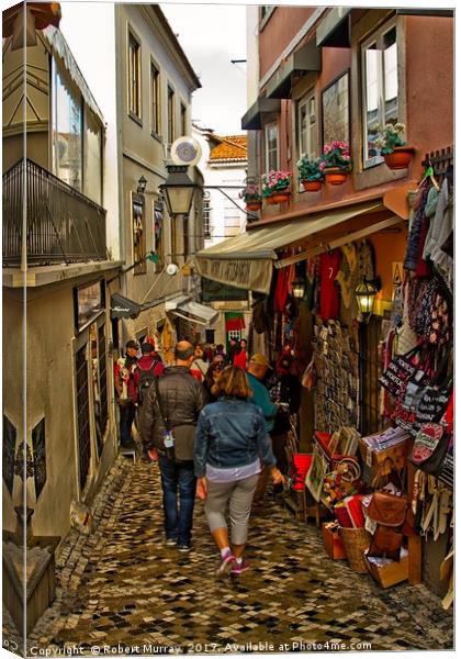 Tourists in Alfama, Lisbon. Canvas Print by Robert Murray