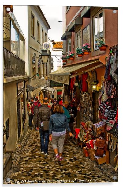 Tourists in Alfama, Lisbon. Acrylic by Robert Murray