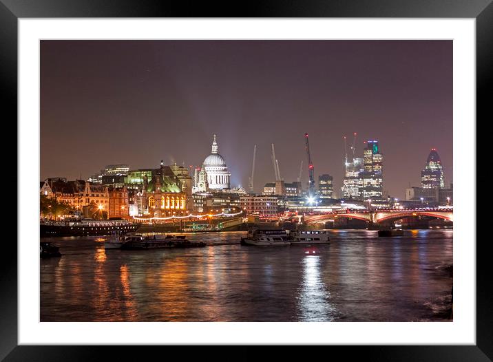 London Skyline at Night Framed Mounted Print by Darren Willmin