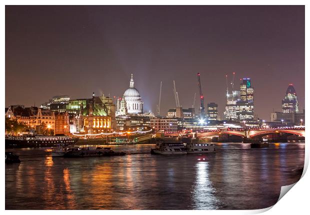 London Skyline at Night Print by Darren Willmin