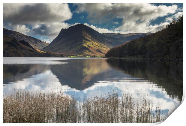 Buttermere on a still Autumnal day Print by Peter Scott