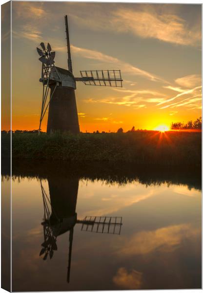 Sunset at How Hill wind pump  Canvas Print by Peter Scott