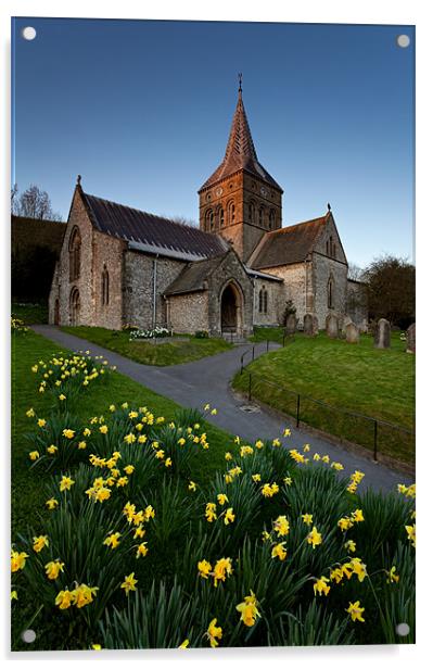 East Meon Church in Spring Acrylic by Ashley Chaplin