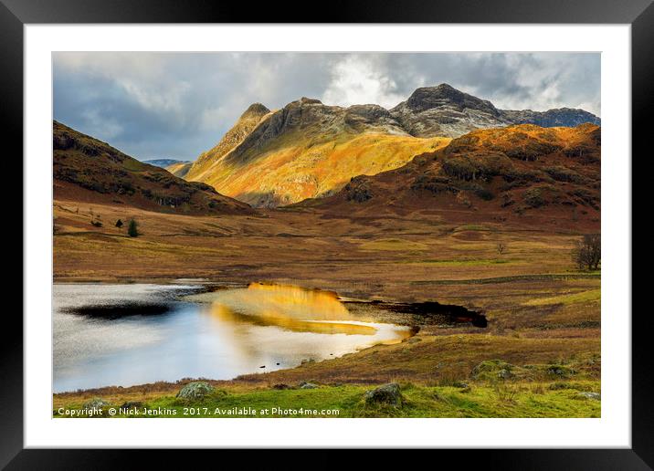 Langdale Pikes from Blea Tarn Lake District  Framed Mounted Print by Nick Jenkins