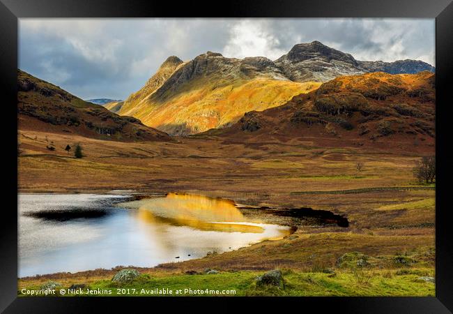 Langdale Pikes from Blea Tarn Lake District  Framed Print by Nick Jenkins