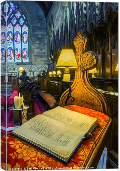 Choir Lamp And Bible Canvas Print by Ian Mitchell