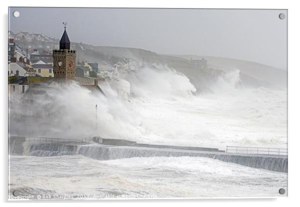 Porthleven battered by winter storm Acrylic by Bob Sharples