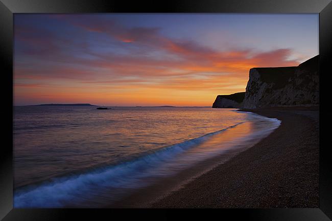 Blue Sunset Wave, Durdle Door beach Framed Print by Ashley Chaplin