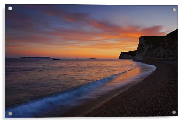 Blue Sunset Wave, Durdle Door beach Acrylic by Ashley Chaplin