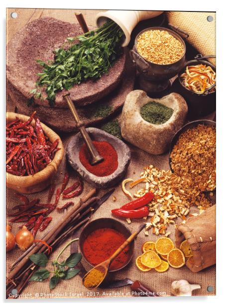 Still life with spices and herbs Acrylic by PhotoStock Israel