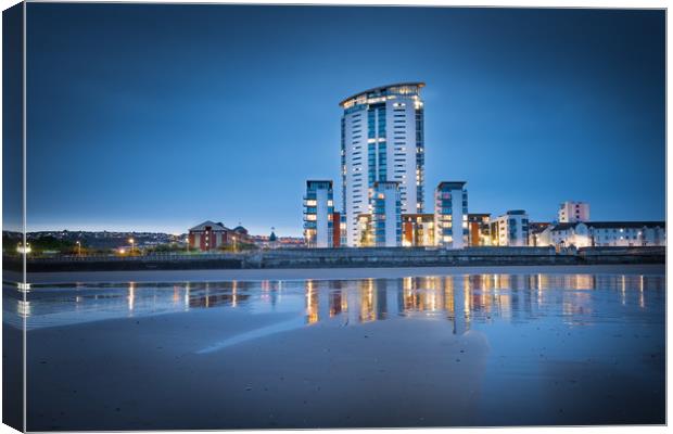 Sunset at the Meridian tower Swansea. Canvas Print by Bryn Morgan
