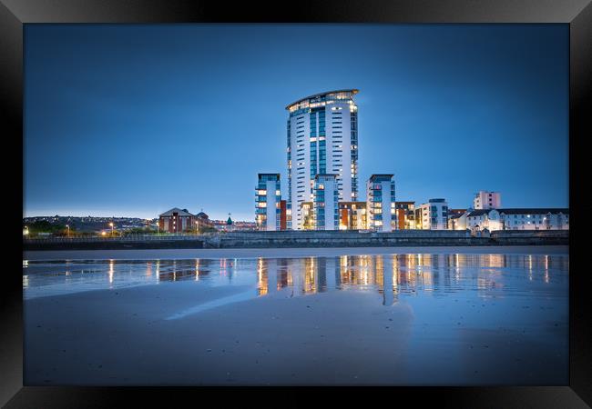 Sunset at the Meridian tower Swansea. Framed Print by Bryn Morgan