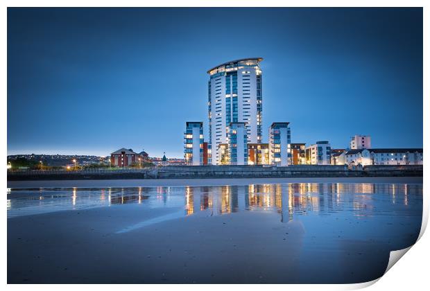 Sunset at the Meridian tower Swansea. Print by Bryn Morgan