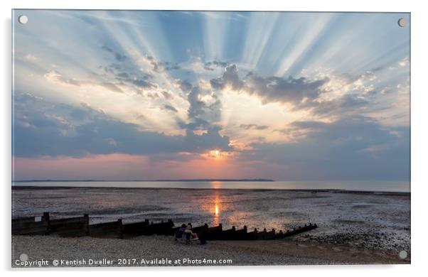 Crepuscular Rays over Whitstable Beach Acrylic by Kentish Dweller