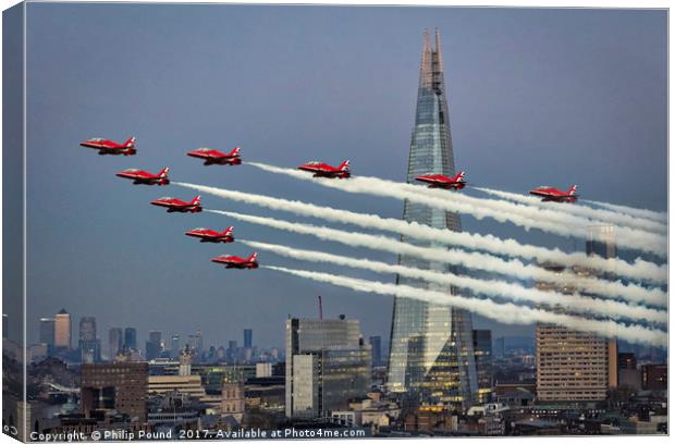 Britain at its best - Red Arrows London Fly Past  Canvas Print by Philip Pound
