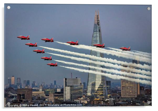 Britain at its best - Red Arrows London Fly Past  Acrylic by Philip Pound