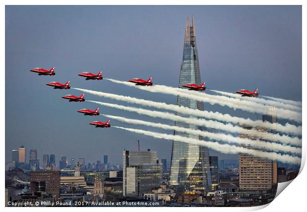 Britain at its best - Red Arrows London Fly Past  Print by Philip Pound