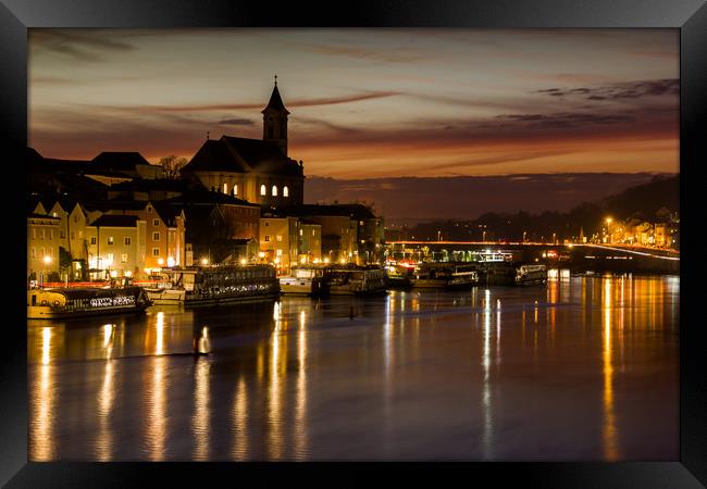 Town Passau on the bank of the Danube River. Bavar Framed Print by Sergey Fedoskin