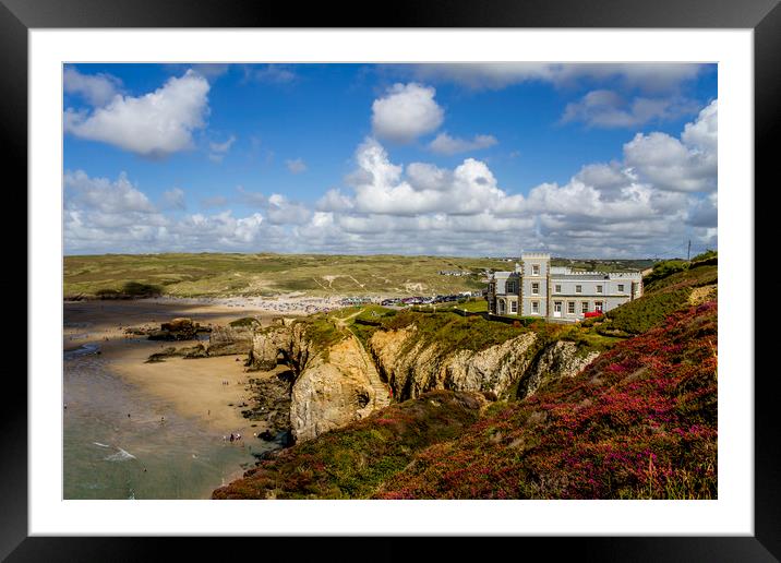Perranporth Beach from the hill Framed Mounted Print by Oxon Images