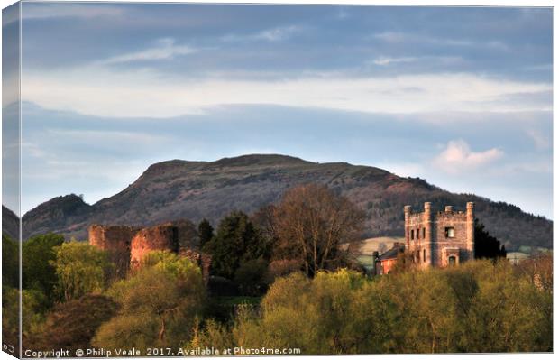 Abergavenny Castle and Skirrid Mountain at Dusk. Canvas Print by Philip Veale