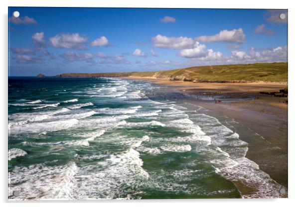 Perranporth Surf Acrylic by Oxon Images