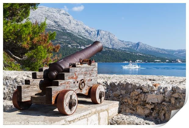 Cannon looks out down the Peljesac Channel Print by Jason Wells