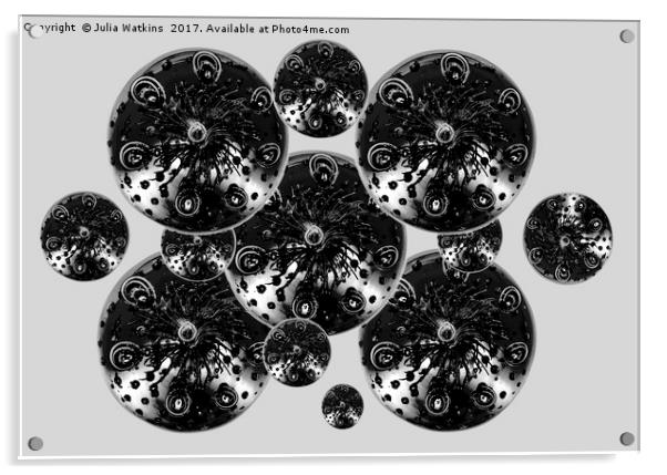 Glass paperweight abstract in black and white Acrylic by Julia Watkins