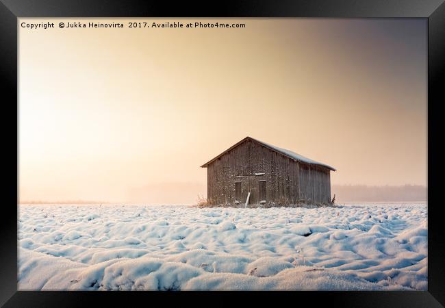 Sunrise And Mist Over The Snowy Fields Framed Print by Jukka Heinovirta