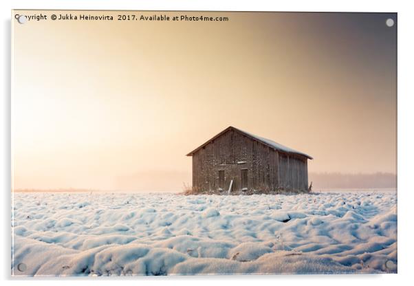 Sunrise And Mist Over The Snowy Fields Acrylic by Jukka Heinovirta