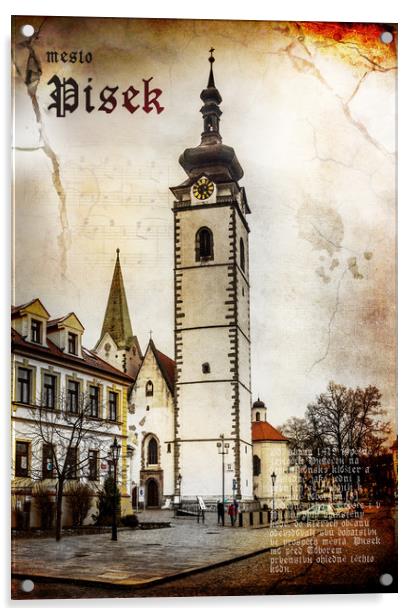 Church in town Pisek, Czechia Acrylic by Sergey Fedoskin