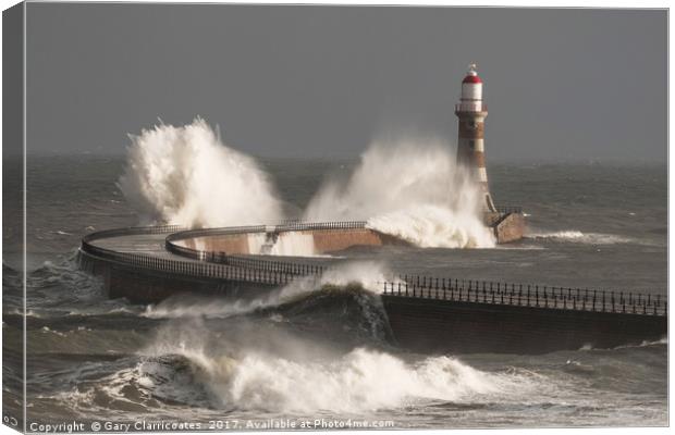 A Storm on Roker Pier Canvas Print by Gary Clarricoates