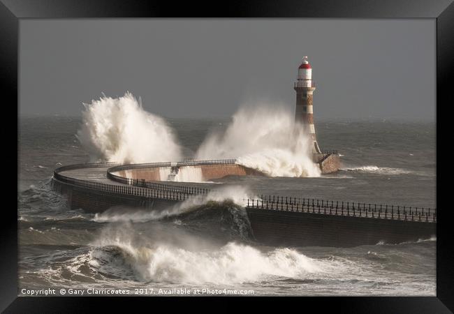 A Storm on Roker Pier Framed Print by Gary Clarricoates