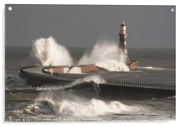 A Storm on Roker Pier Acrylic by Gary Clarricoates