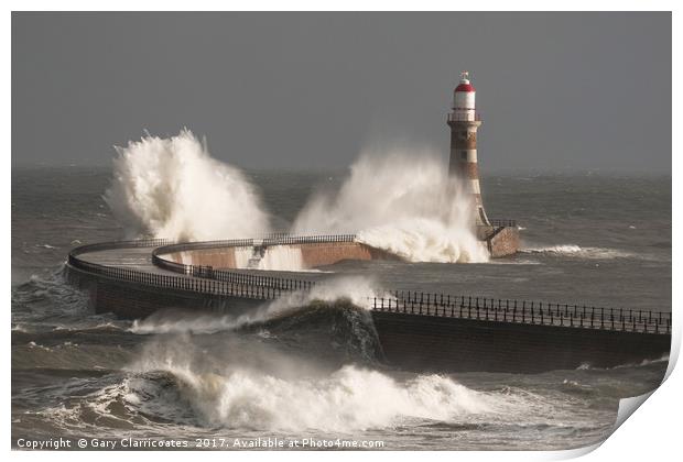 A Storm on Roker Pier Print by Gary Clarricoates