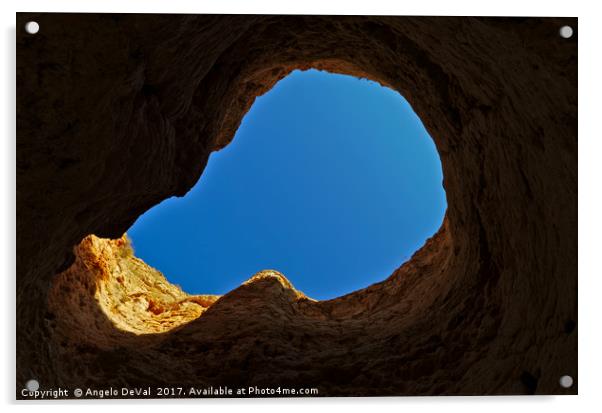 Blue sky thru cliff opening Acrylic by Angelo DeVal