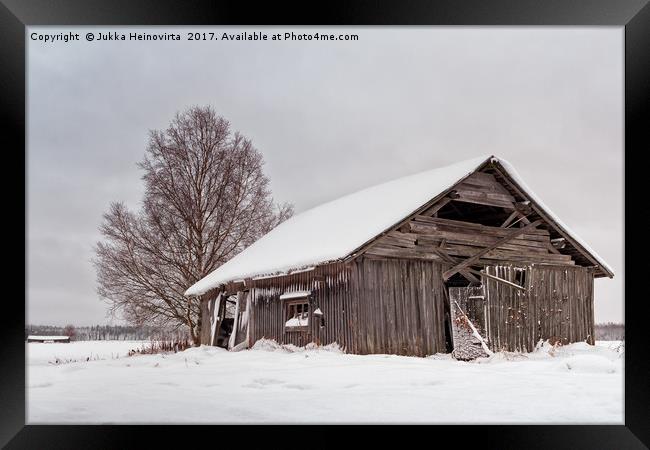 Abandoned Barn House Covered With Snow Framed Print by Jukka Heinovirta