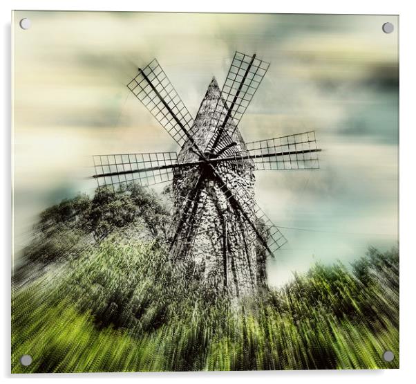 Mallorcan Windmill Acrylic by Louise Godwin