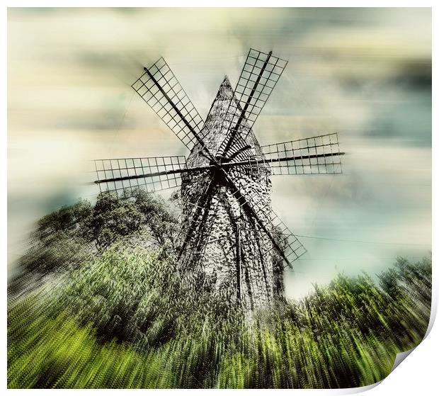 Mallorcan Windmill Print by Louise Godwin
