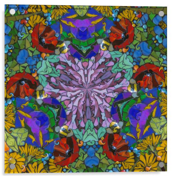 Poppies among flowers and foliage in mosaic style  Acrylic by Julia Watkins
