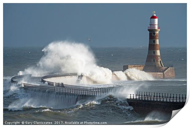 Stormy Waters at Roker Lighthouse Print by Gary Clarricoates