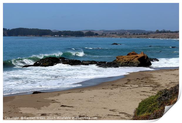 Sand and sea along the Pacific Coast Highway, Cali Print by Carmen Green