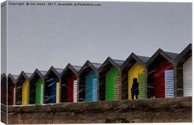 Beach Huts for hire - Heating optional Canvas Print by Jim Jones